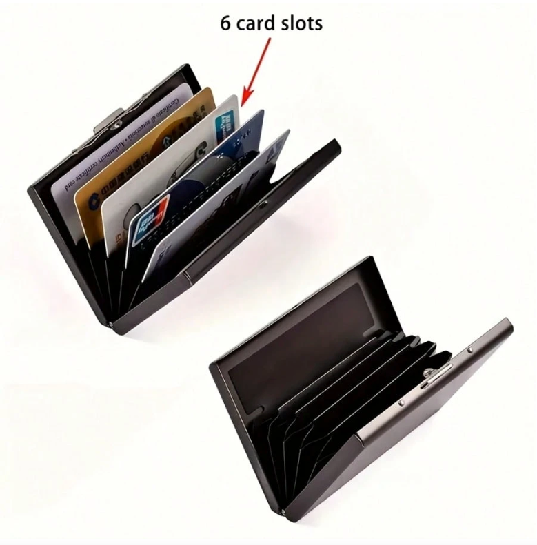Sleek Stainless Steel Card Holder – RFID-Blocking Metal Wallet with 6 Card Slots