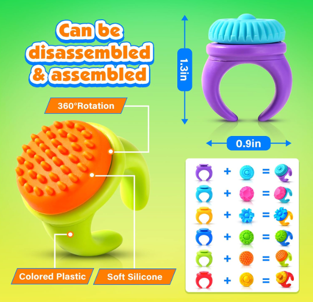 Swappable Sensory Fidget Rings – 5-Pack, Spinning Textured Tops, Random Colors & Designs