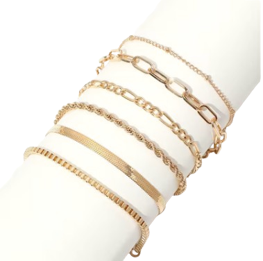 Versatile Style Metal 6-Piece Set with 6 Bracelets, Gold or Silver (6 Pack)