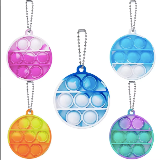 Mini Silicone Push Pop Bubble Fidget Toy Keychain – Compact 2" Round Design - 2 Pack