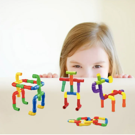 DIY Plastic Tube STEM Building Blocks – 100-Piece Educational Puzzle Construction Set