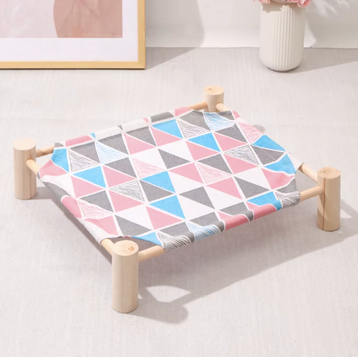 Wooden Frame Elevated Pet Hammock Bed – Breathable Summer Cot for Cats & Small Dogs