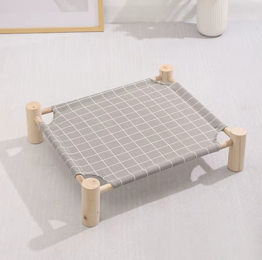 Wooden Frame Elevated Pet Hammock Bed – Breathable Summer Cot for Cats & Small Dogs