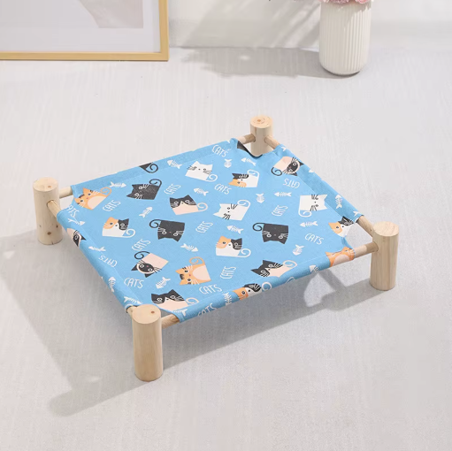 Wooden Frame Elevated Pet Hammock Bed – Breathable Summer Cot for Cats & Small Dogs