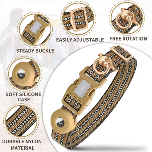 Nylon Soft Adjustable Dog Training Collar with AirTag Holder