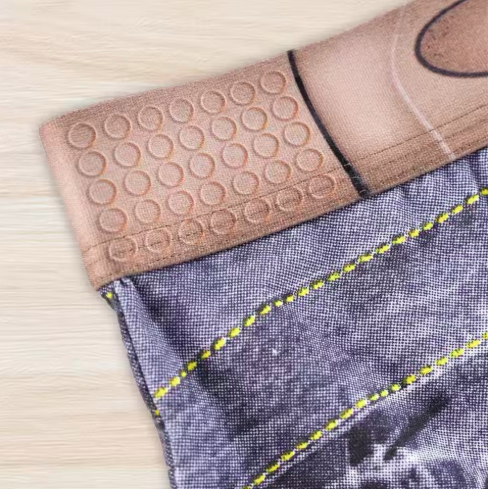 Men's 3D Denim Print Boxer Briefs, Mid-Waist Trunks, Novelty Design with Belt Detail, L-2XL