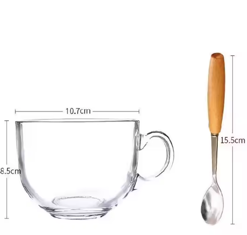 Glass Mug with Wooden Lid & Spoon