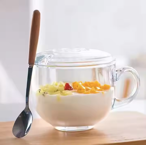Glass Mug with Wooden Lid & Spoon