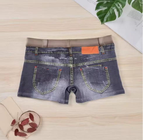 Men's 3D Denim Print Boxer Briefs, Mid-Waist Trunks, Novelty Design with Belt Detail, L-2XL