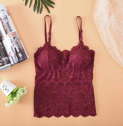 Women's Elegant Floral Lace Wireless Bralette – Padded, Comfortable, & Sexy Camisole Style