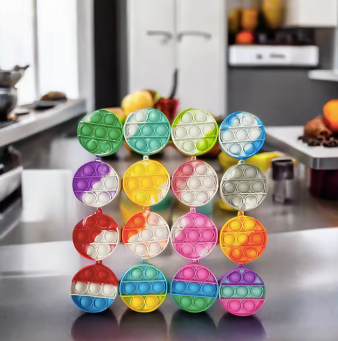 Mini Silicone Push Pop Bubble Fidget Toy Keychain – Compact 2" Round Design - 2 Pack