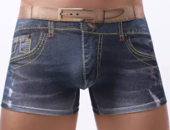 Men's 3D Denim Print Boxer Briefs, Mid-Waist Trunks, Novelty Design with Belt Detail, L-2XL