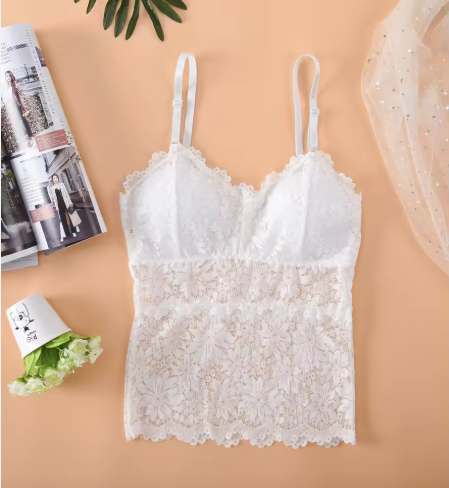 Women's Elegant Floral Lace Wireless Bralette – Padded, Comfortable, & Sexy Camisole Style