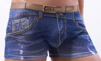 Men's 3D Denim Print Boxer Briefs, Mid-Waist Trunks, Novelty Design with Belt Detail, L-2XL