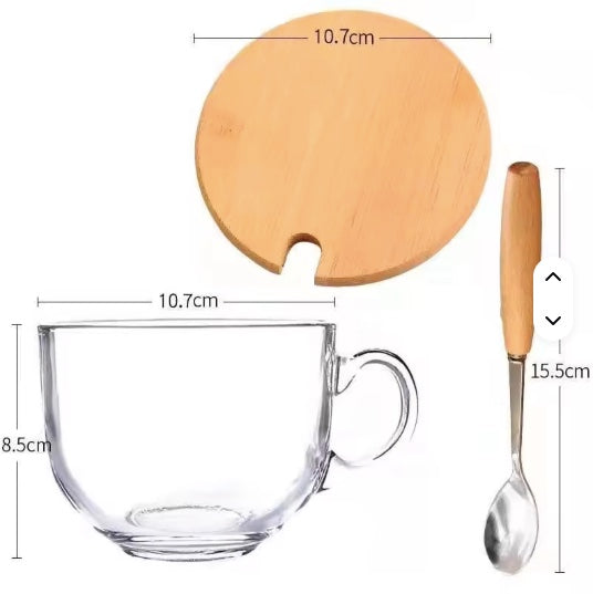 Glass Mug with Wooden Lid & Spoon