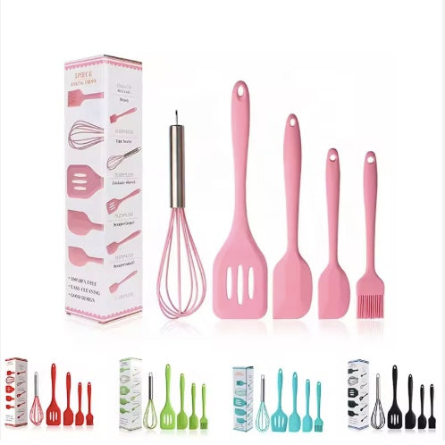 5-Piece Heat Resistant Silicone Kitchen Utensil Set with Whisk