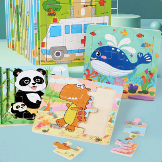 Safe Haven & CO 3-Pack Wooden Toddler Jigsaw Puzzles – Rabbit, Fire Truck & Panda