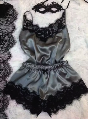 Women's 2PC Silk Lace Casual Women Pajama Set