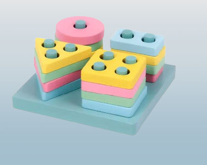 Wooden Shape Sorting Puzzle – Geometric Stacking Educational Toy for Toddlers