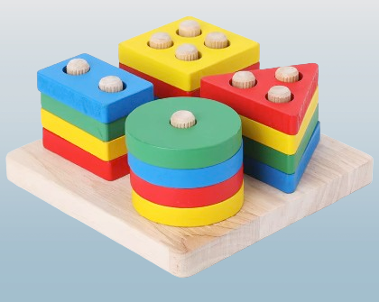 Wooden Shape Sorting Puzzle – Geometric Stacking Educational Toy for Toddlers