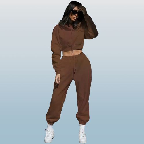 Women’s Casual Fleece-Lined Two-Piece Tracksuit Set – Hoodie & Jogger Pants