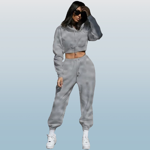 Women’s Casual Fleece-Lined Two-Piece Tracksuit Set – Hoodie & Jogger Pants
