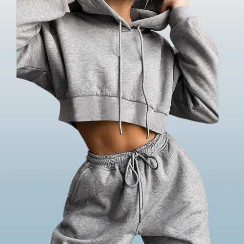 Women’s Casual Fleece-Lined Two-Piece Tracksuit Set – Hoodie & Jogger Pants
