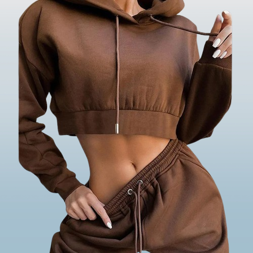 Women’s Casual Fleece-Lined Two-Piece Tracksuit Set – Hoodie & Jogger Pants
