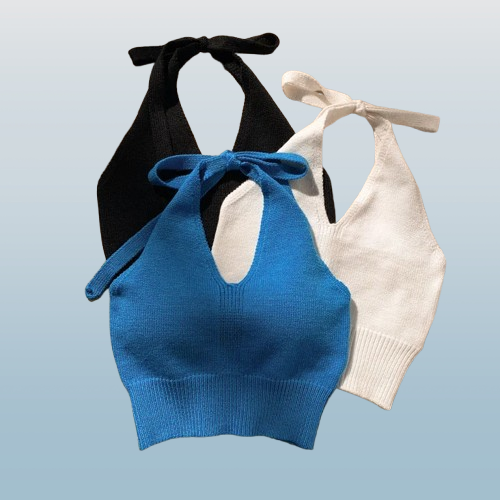 Women's Solid Color Knitted Halter Crop Top