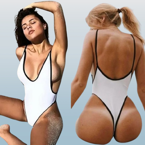 Women’s Solid Color High-Cut One-Piece Swimsuit – Spaghetti Strap