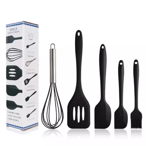 5-Piece Heat Resistant Silicone Kitchen Utensil Set with Whisk