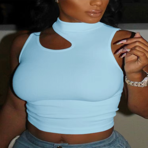 Women's Sleeveless Ribbed Crop Top with Chest Cutout