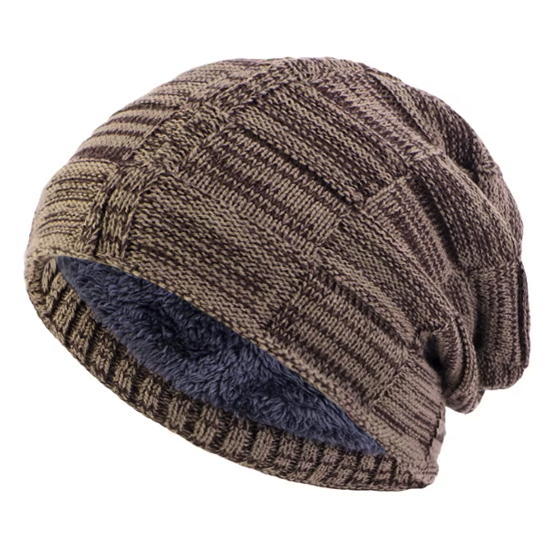 Slouchy Knit Beanie, Double Layer with Fleece Lining, Unisex Winter Hat, Multiple Colors