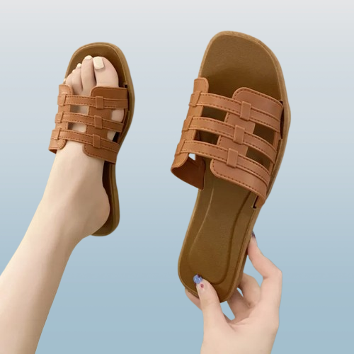 Women’s Woven Square-Toe Slide Sandals – Casual Mesh Beach Slippers