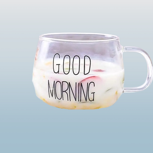 "Good Morning" Clear Pot Belly Glass Mug
