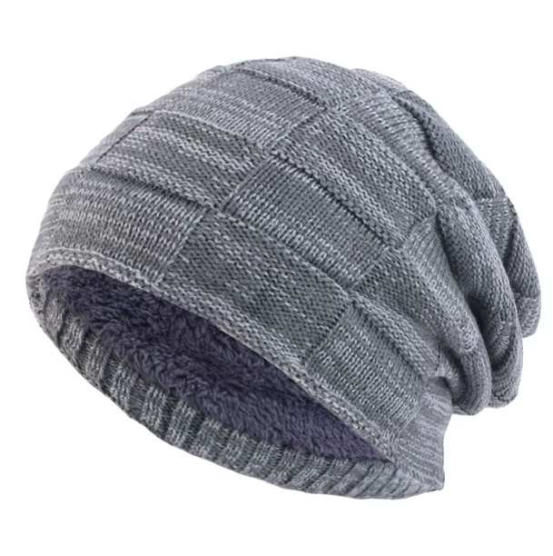 Slouchy Knit Beanie, Double Layer with Fleece Lining, Unisex Winter Hat, Multiple Colors