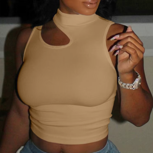 Women's Sleeveless Ribbed Crop Top with Chest Cutout