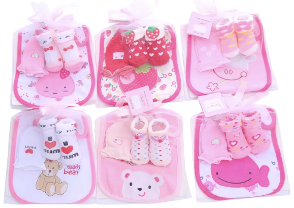 6-Pack Baby Bib, Sock & Mitten Gift Set – Boys or Girls 3-Piece Matching Sets