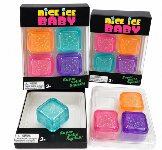 Nice Ice Baby Mini Cube Sensory Fidget Toy – 4-Pack Transparent Squish Set