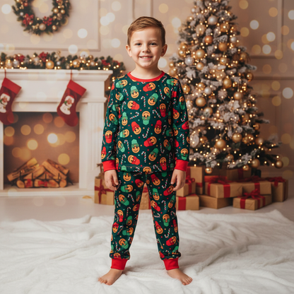 Kids Smiley Candy Cane Christmas Pajama Set – 3 Months to 6 Years