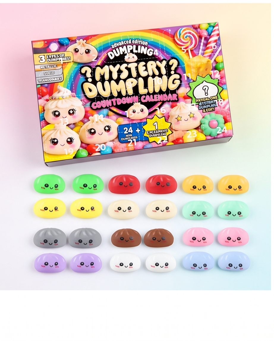 24-Piece Mystery Dumpling Squishy Countdown Advent Calendar – Slow Rise Sensory Fidget Toys