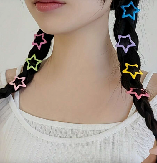10 Colorful Star Shaped Hair Clips – Cute Star Metal Buckle Hair Accessories for Girls & Women, Fun Styling & Makeup Headwear