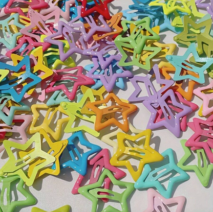 10 Colorful Star Shaped Hair Clips – Cute Star Metal Buckle Hair Accessories for Girls & Women, Fun Styling & Makeup Headwear