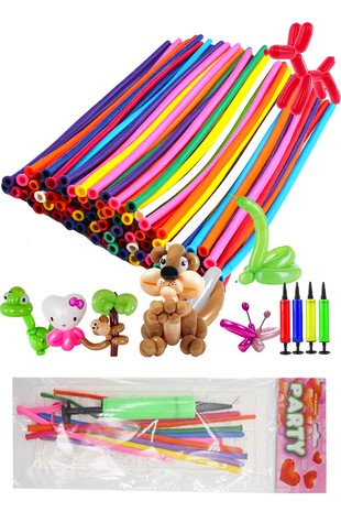 10 Piece Long Twisting Balloons Kit with Pump Party Balloon Set