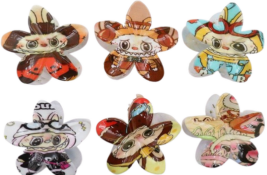 Funny Character Flower Hair Jaw Claw Clips – 6 Pack Cartoon Hair Pins