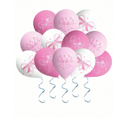 Pink Bow Party Balloons – 12 Inch Bow Print Latex Balloons, 20 Pack Party Decorations for Girls, Baby Shower & Birthday Events