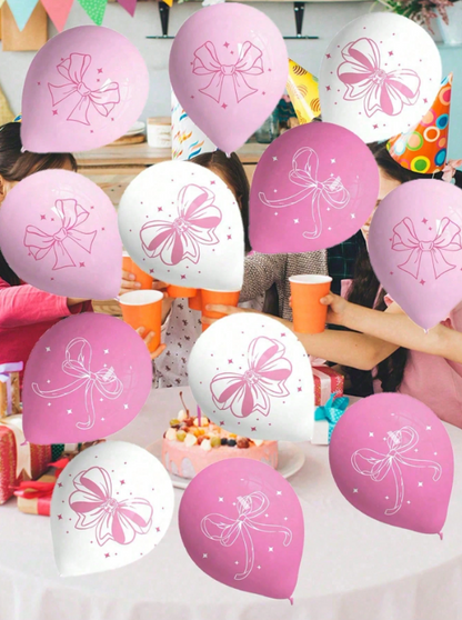 Pink Bow Party Balloons – 12 Inch Bow Print Latex Balloons, 20 Pack Party Decorations for Girls, Baby Shower & Birthday Events
