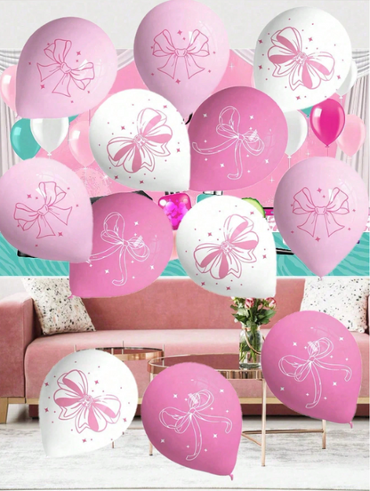 Pink Bow Party Balloons – 12 Inch Bow Print Latex Balloons, 20 Pack Party Decorations for Girls, Baby Shower & Birthday Events