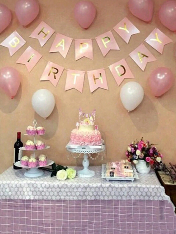 Pink Happy Birthday Paper Pennant Banner – 13-Piece Hanging Party Decoration Set