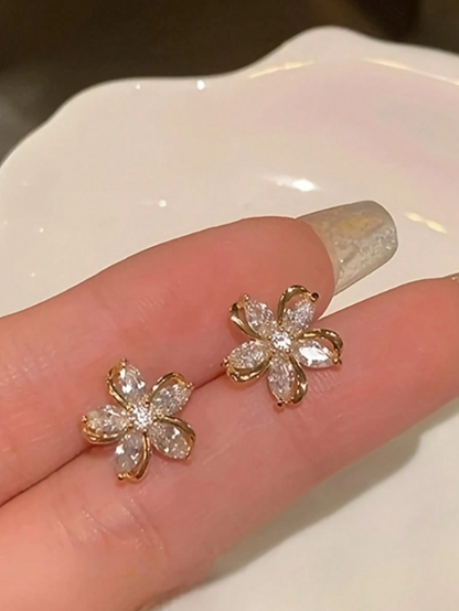 Floral Cubic Zirconia Stud Earrings for Women